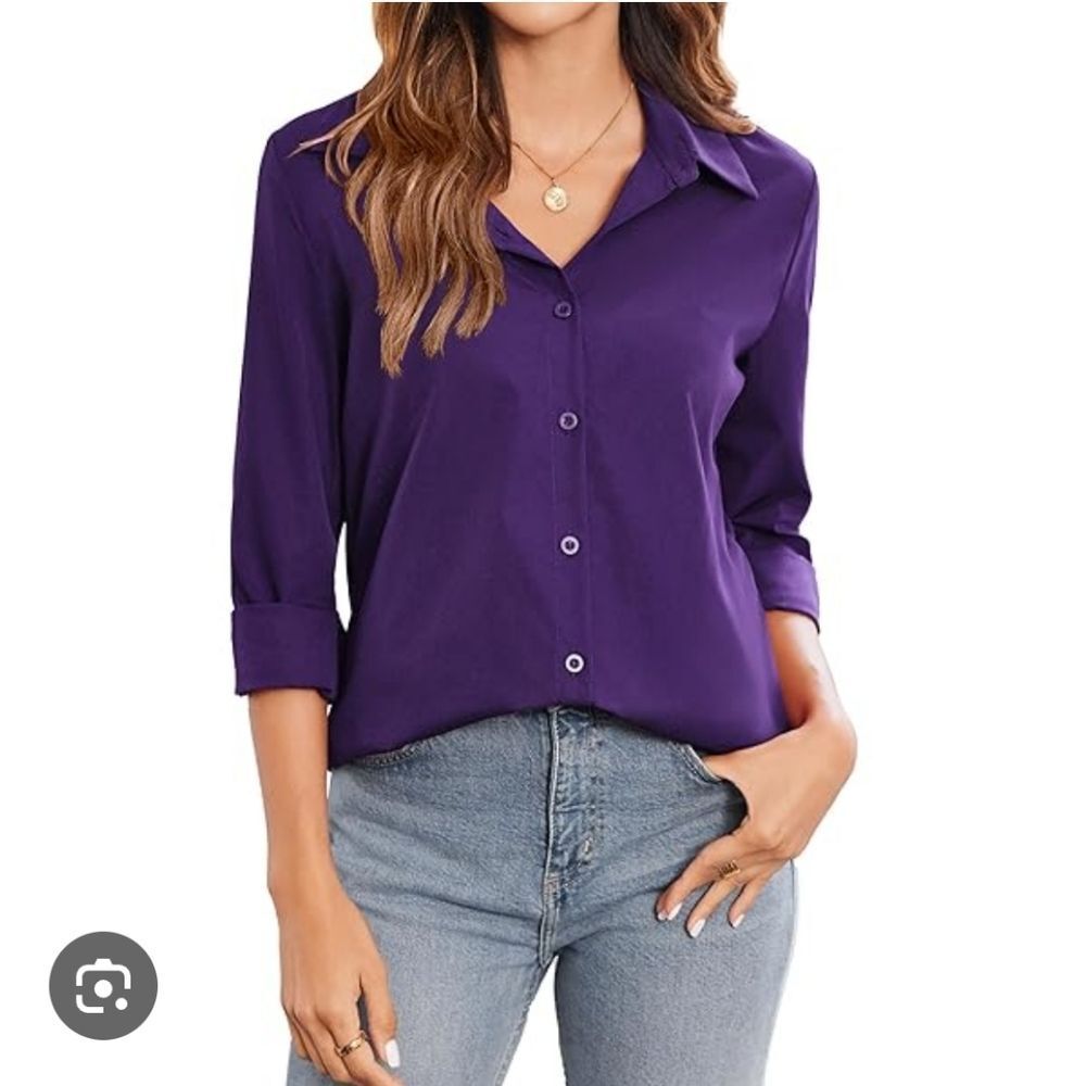 Pure Collection 100% Silk Deep Purple Button-Down Shirt Size 6